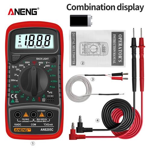 an8205 multimeter auto range backlight ac ammeter volt ohm tester portable meter multimetro with thermocouple battery included
