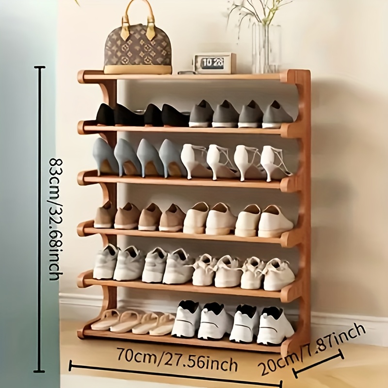 TEMU Bamboo Shoe Rack - 1pc, , Freestanding, Wood Grain Finish, Easy To Assemble, Brown, Space-saving Storage For Dormitory & Entrance