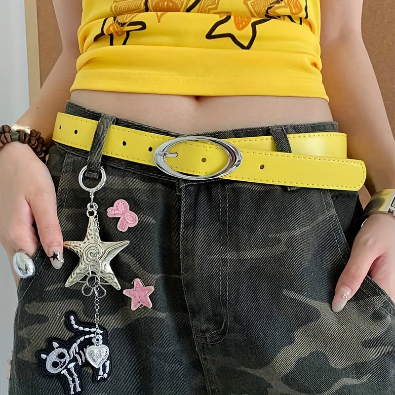 E-shop 1 Stück Gelbes Damen PU Material Einfache ovale Schnalle Pendler Stil Lässiges leichtes Design Vielseitiges Gürtel