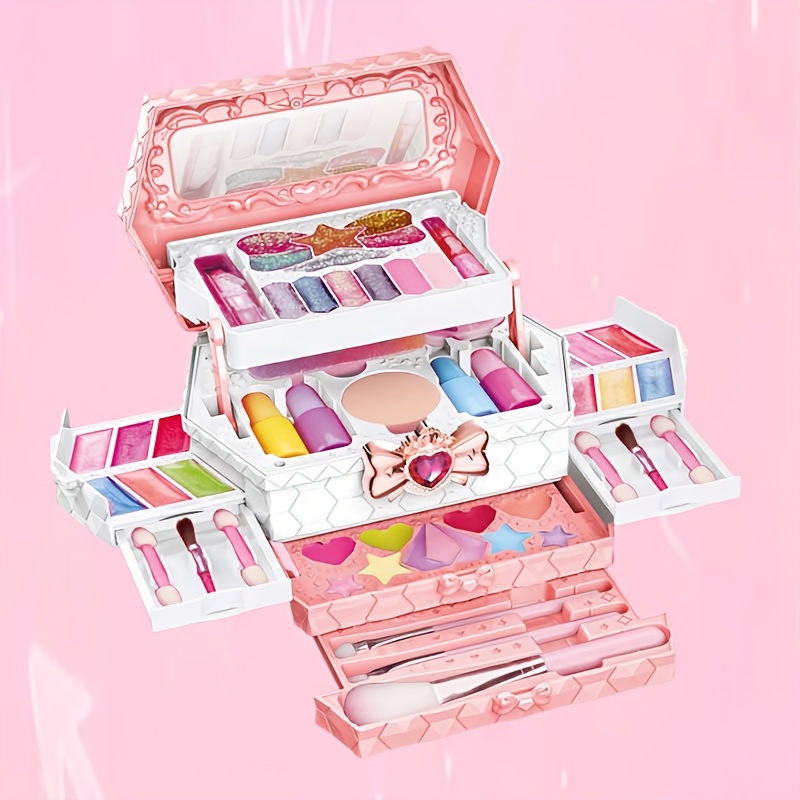 Girls Washable Makeup Set with Heart-Shaped   & Portable   Cosmetic Case - Safe Formula, 12+ Accessories (Brushes, Lip Gloss, Eyeshadow) - Pretend Play Makeup Kit for Girls 4-12 Years, Birthday Party Gift, Role-Play Costume Toys, Ideal for   & Everyday Use,   Heart-Shaped Bow &  , Safe for,   Themed Events & Everyday Play, Makeup for,   Design, Nontoxic Cosmetics, Childfriendly Materials