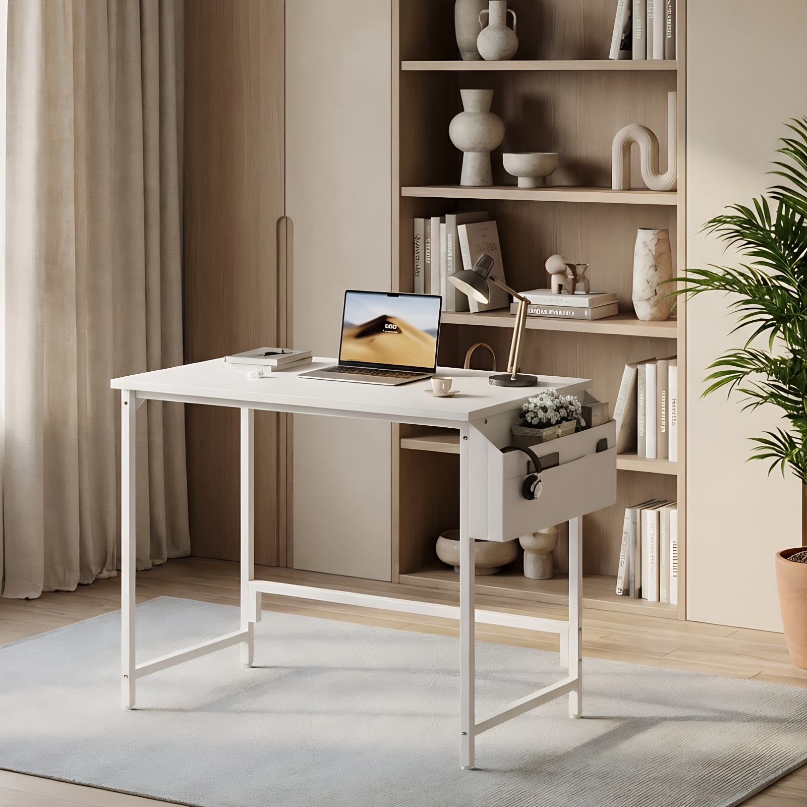 Image of 80*40/50cm Small Computer Desk, Home Office Work Desk With Storage Bag, /grey/brown Writing Desks For Living Room, Bedroom, Study