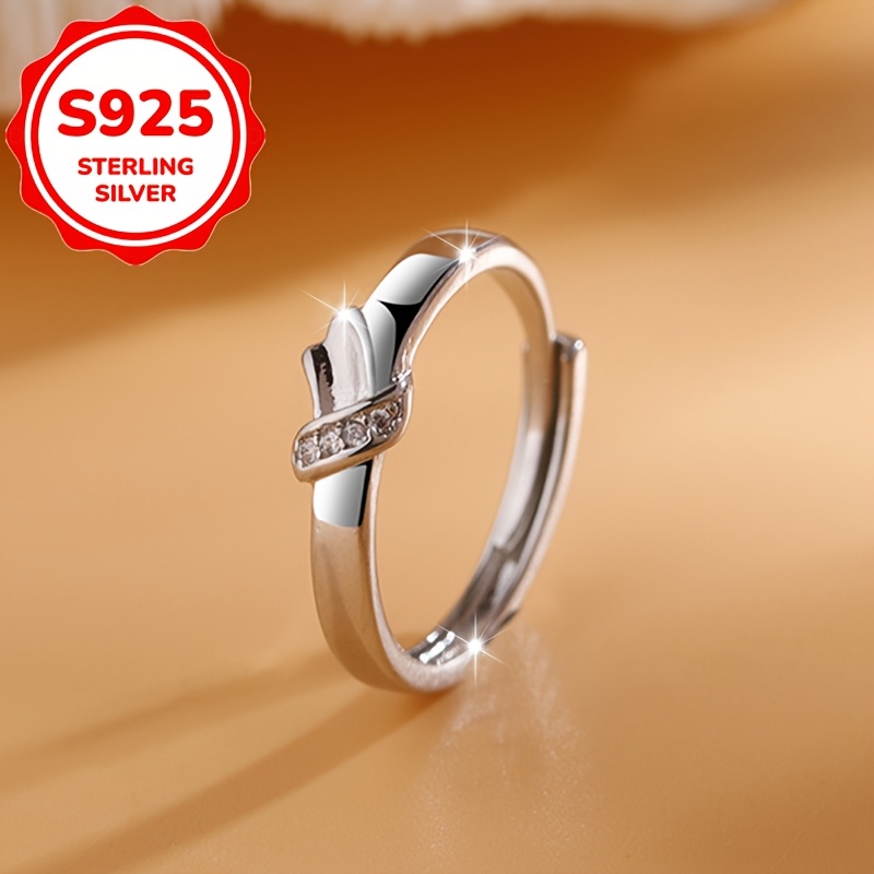 2pcs S925 Sterling Silver Heart Bow Couple's Rings