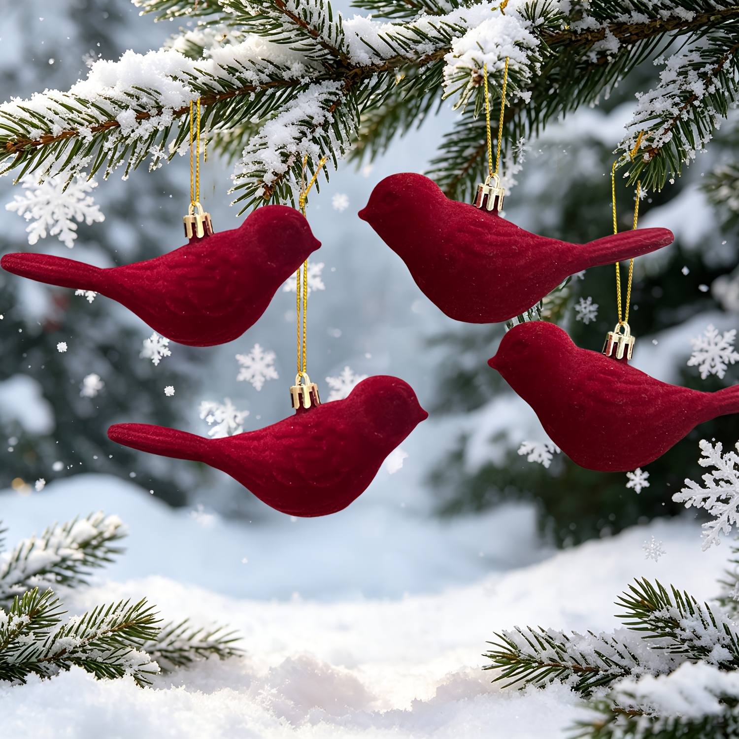 TEMU 4 piezas de decoraciones navideñas colgantes, adornos de pájaros de de plástico afelpado, adecuados para la decoración del hogar en Navidad y