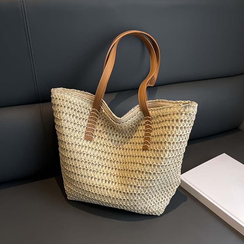 Large Capacity Woven Straw Bag, Spring/summer Beach Vacation Woven Tote, Versatile Shoulder Bag, Niche Underarm Tote, Mother's Day Easter Valentine's Day Holiday Birthday Gift