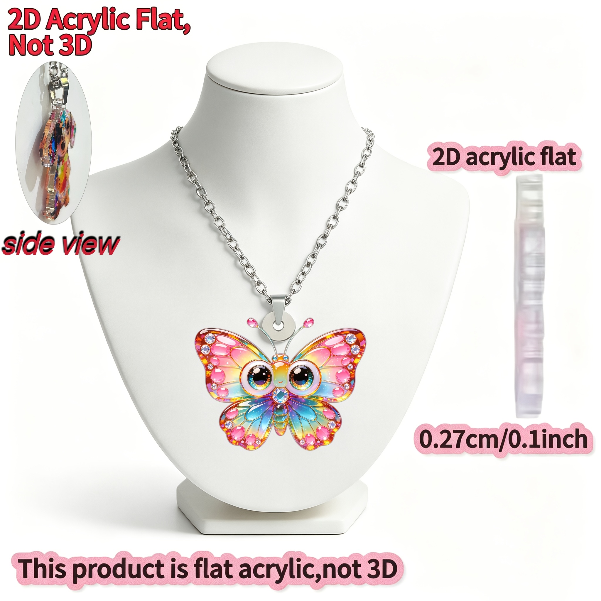 Butterfly Pattern Acrylic Necklace, Unisex Gift