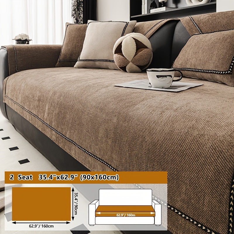Image of Chic Chenille Sofa Cover With Lace Trim - Non-slip, Furniture Protector For Living Room, Bedroom, Office - Machine Washable Home Decor Couch Slipcover