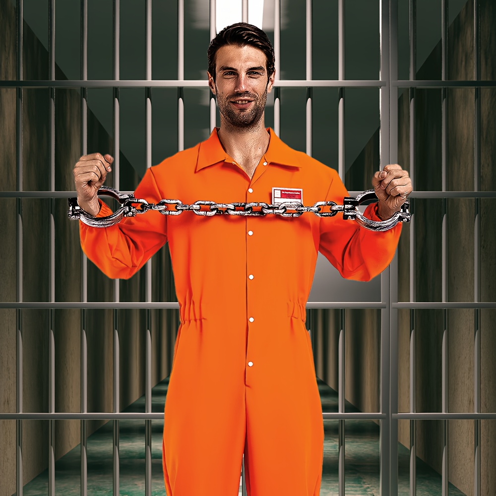 Prison Costume Men Orange Prisoner Jumpsuit Halloween Costume