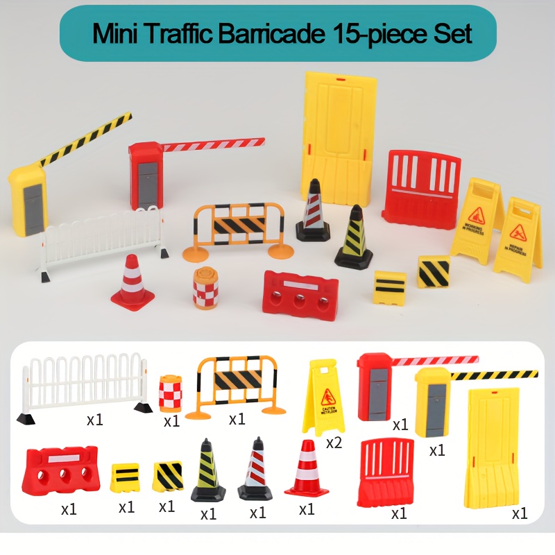 15pcs Mini Traffic Barrier Set, Creative Miniature Traffic Prop Model