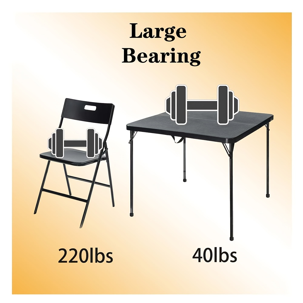 5pcs Card Table And Chairs, Portable And Foldable, 34-inch Plastic Folding Dining Table with Chairs Set Of 4 for Outdoor, Parties, Events, Picnic, Camping, And Game, Black
