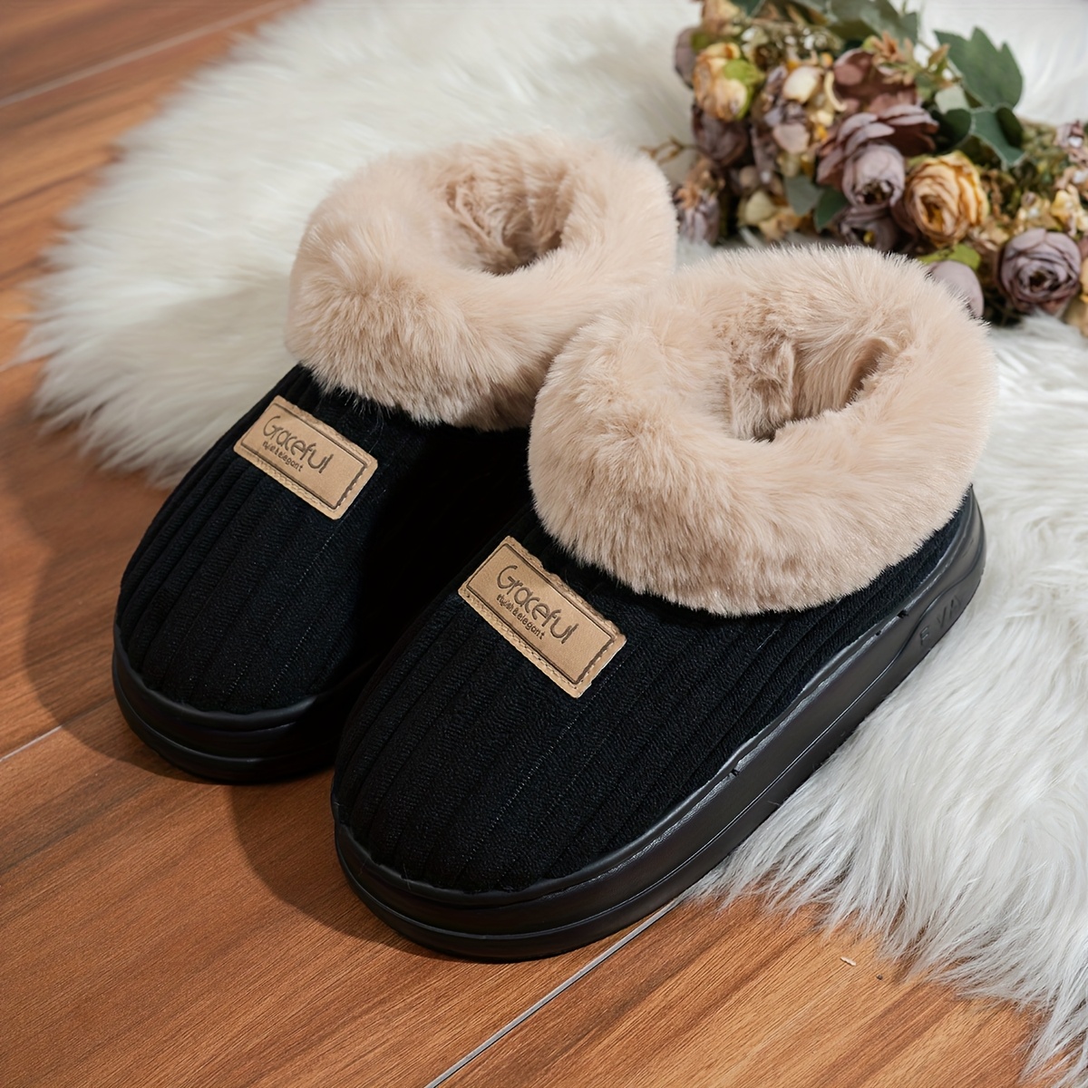 TEMU Simple Plush Warm Men's Slippers, Warm And Comfortable Indoor Home Slippers, Casual Versatile Mid-calf Boots, Autumn Aesthetic Elegant Trendy