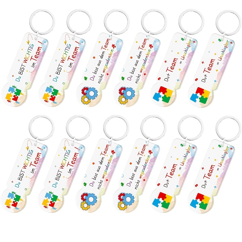 TEMU 2D-flach, 12-teiliges Acryl-Schlüsselanhänger-Set, 2D-flach, Einkaufswagen-Token-Schlüsselanhänger-Set, Teamwork-Themenparty-Schlüsselanhänger,
