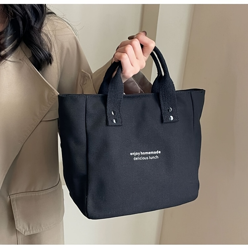 Versatile Tote Bag Solid Color Zip Closure