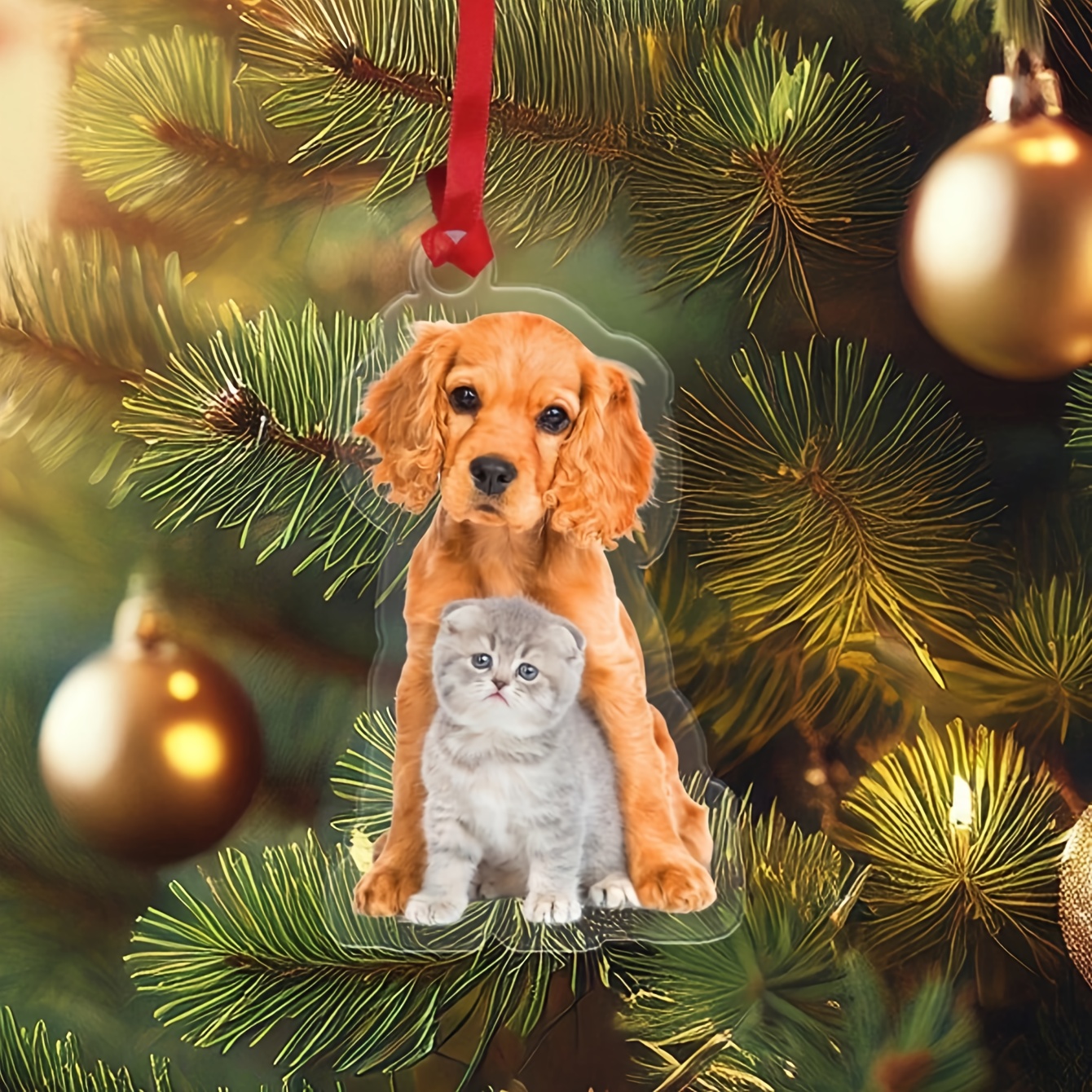 TEMU 2D Plat, 1 pièce Ornement Personnalisé de Noël en 2D pour Famille, Couple & Animal – Téléchargez Votre Photo Décoration d'Arbre Acrylique Cadeau