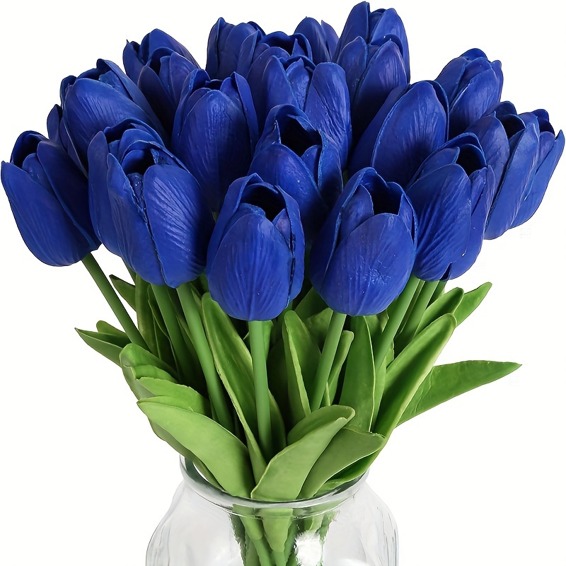 

8pcs Dark Blue Tulip Artificial Flowers - Real Touch Silk Tulips For Home Decor, Wedding Bouquets, Party Centerpieces & Bridal Showers