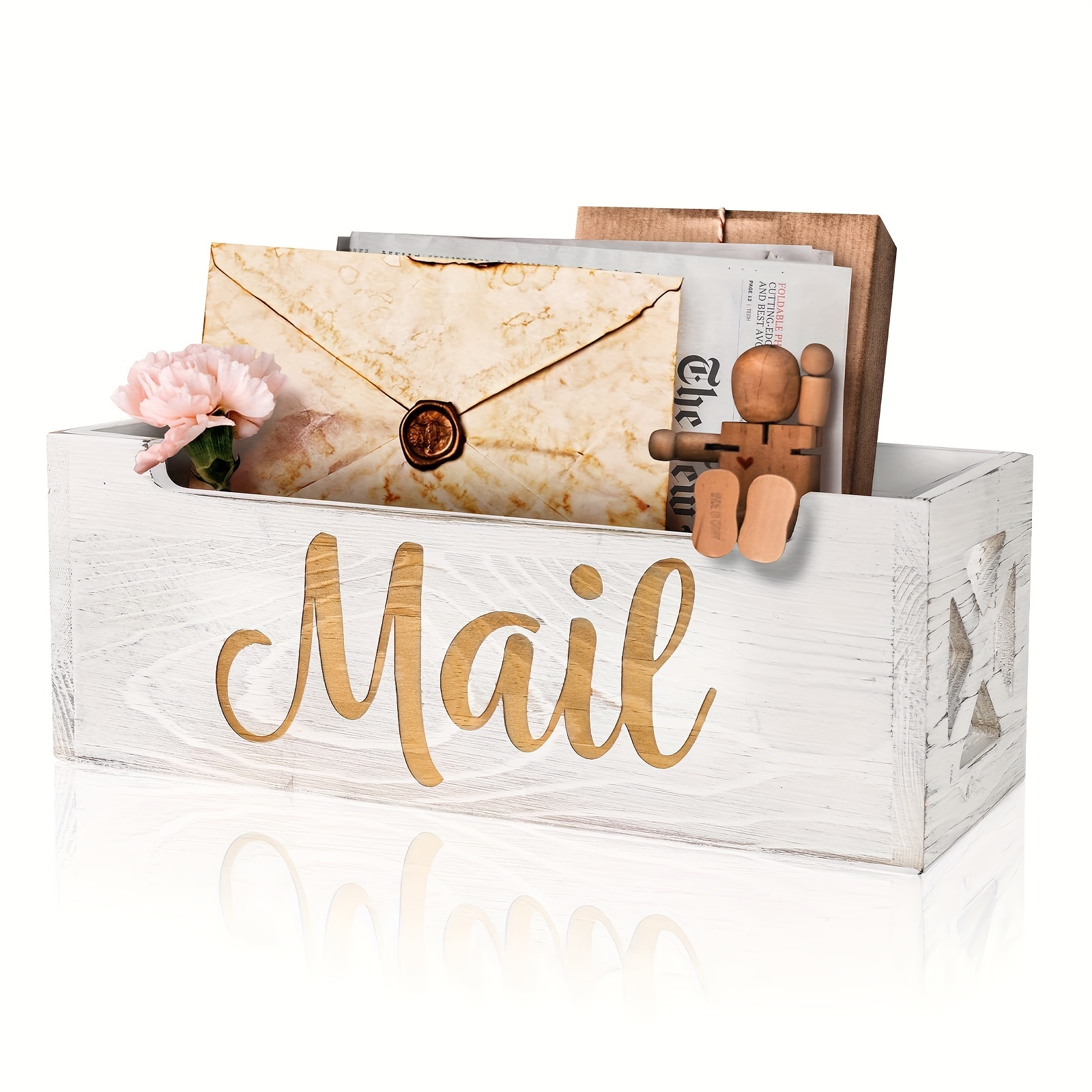 

1pc Rustic Wooden Mail Holder, Wall Mounted Mail Organizer, Countertop Desk Letter Tray, Festive Farmhouse Mail Basket For Home & Office Decor, With 3d "mail" Lettering