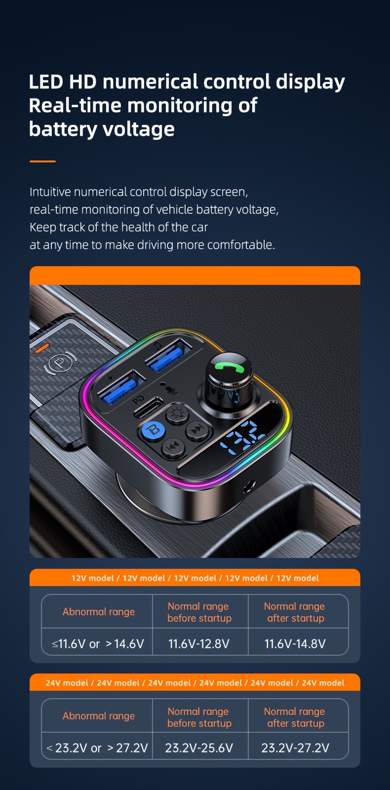 wireless fm transmitter for car wireless 5 3 adapter car type c pd30w qc3 0 supports   system for car supports tf card and usb stick details 4