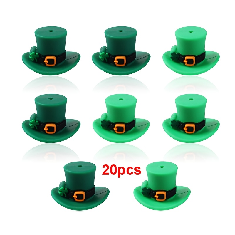 TEMU 20pcs 's Day 3d Hat Silicone Beads Green Hat Silicone Loose Beads Holiday Decoration Beaded Pen Keychain Mobile Phone Chain Accessories