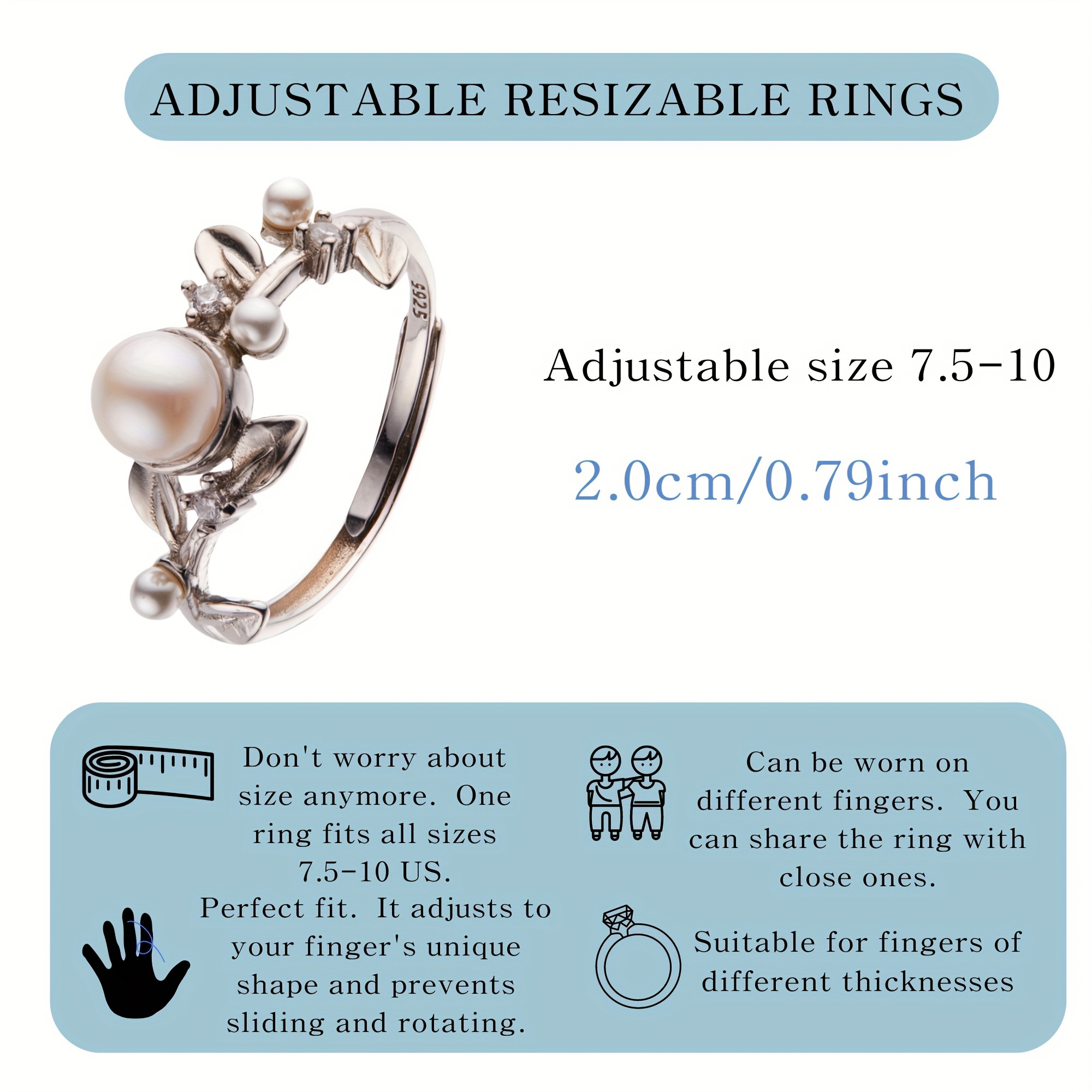 Adjustable S925 Silver Ring with Freshwater Pearl & Grape Leaf