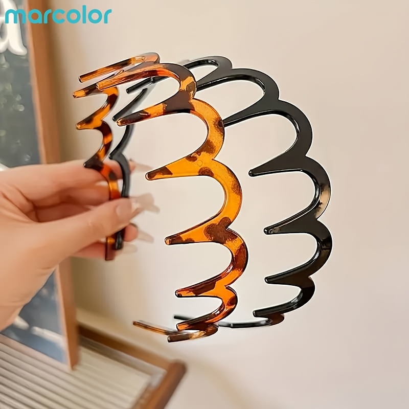 Image of Marcolor 2pcs Women's Summer Wave Hair Bands: Everyday Versatile, High , Tooth Comb, Retro Style, Elegant Hawksbill Wave Hair Band - Non-slip Design, Lace Details Tooth Comb Hair Band