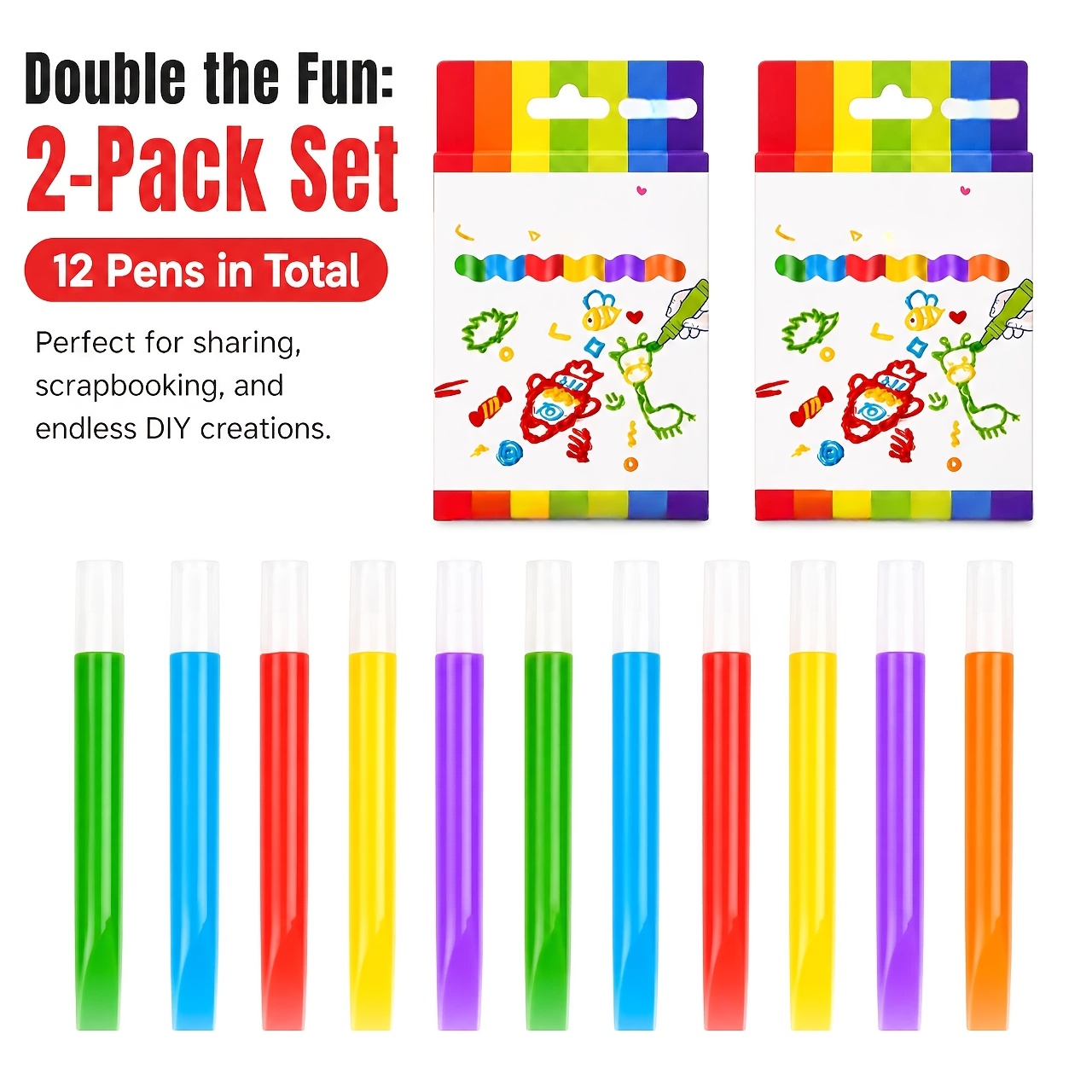 TEMU 2 Set di Penne 3D Puffy, Penne a 6 Colori con Effetti 3D Puffy, per Fare Biglietti di Compleanno, Lavoretti e Regali di Natale