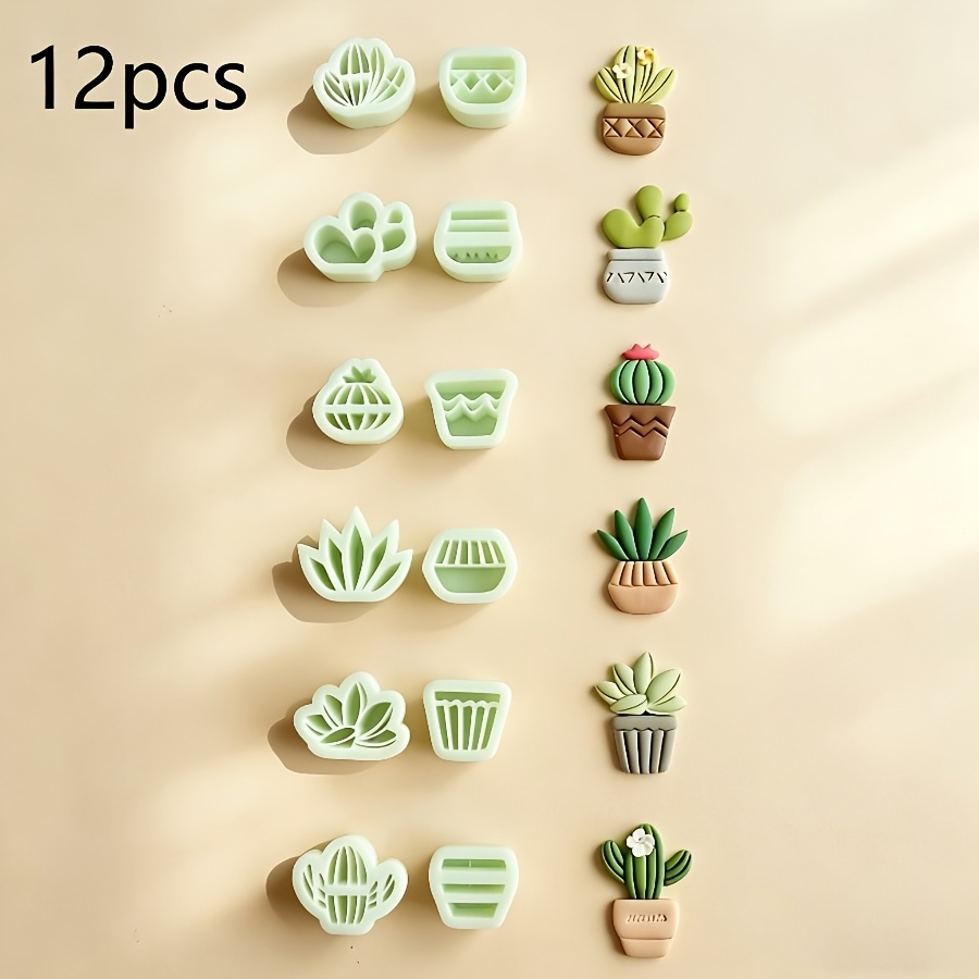 TEMU 12pcs Potted Plant Mold Cutter Set | Durable Plastic Craft Molds With, Branch & Root Shapes Suitable For Clay Earrings, Jewelry Making, Holiday