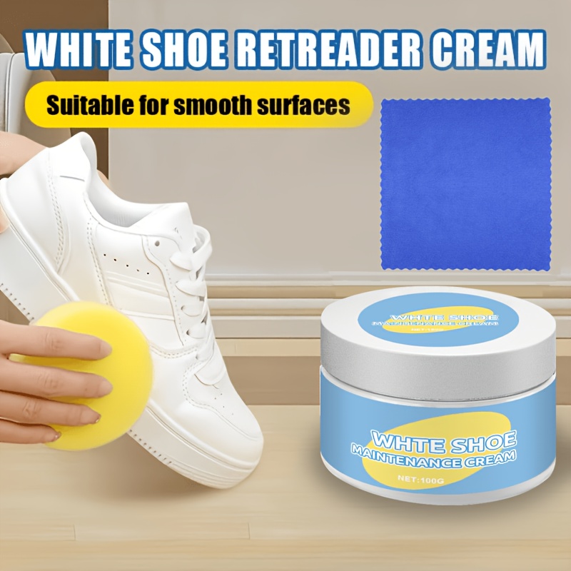 TEMU White Shoe Polish, Cleaning And Stain Removal Paste, 3pcs Set (including 100g Cleaning Paste, Sponge And Cleaning Cloth), White Solid Shoe Stain