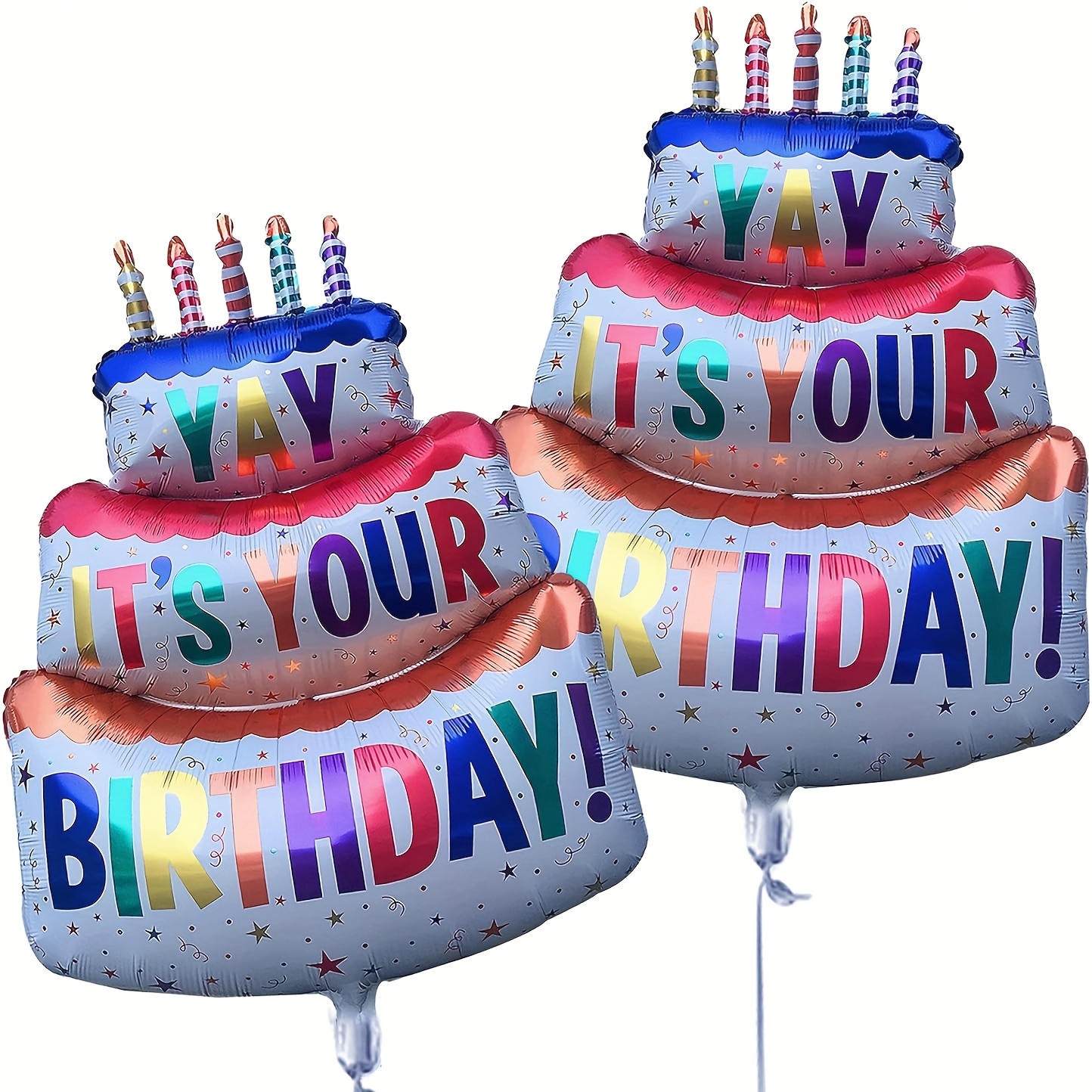 Image of 2pcs 'yay Your Birthday' Cake Foil Balloons - Large Self-inflating Mylar Party Decorations, Happy, Birthday Balloon, Supplies