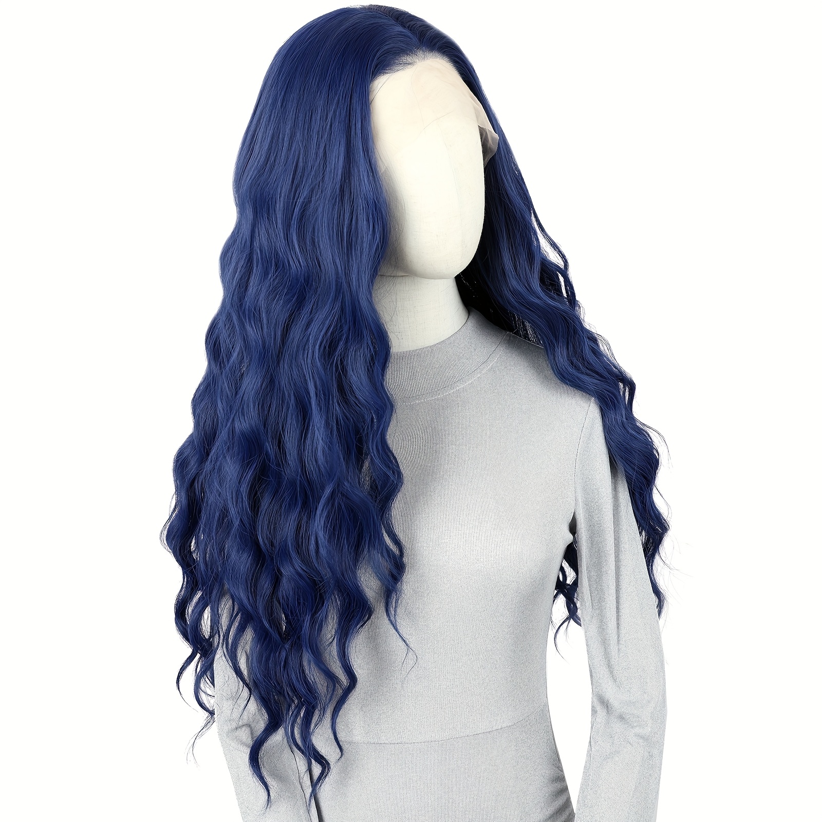 blue lace front wig long curly hair navy blue wigs for glueless 24
