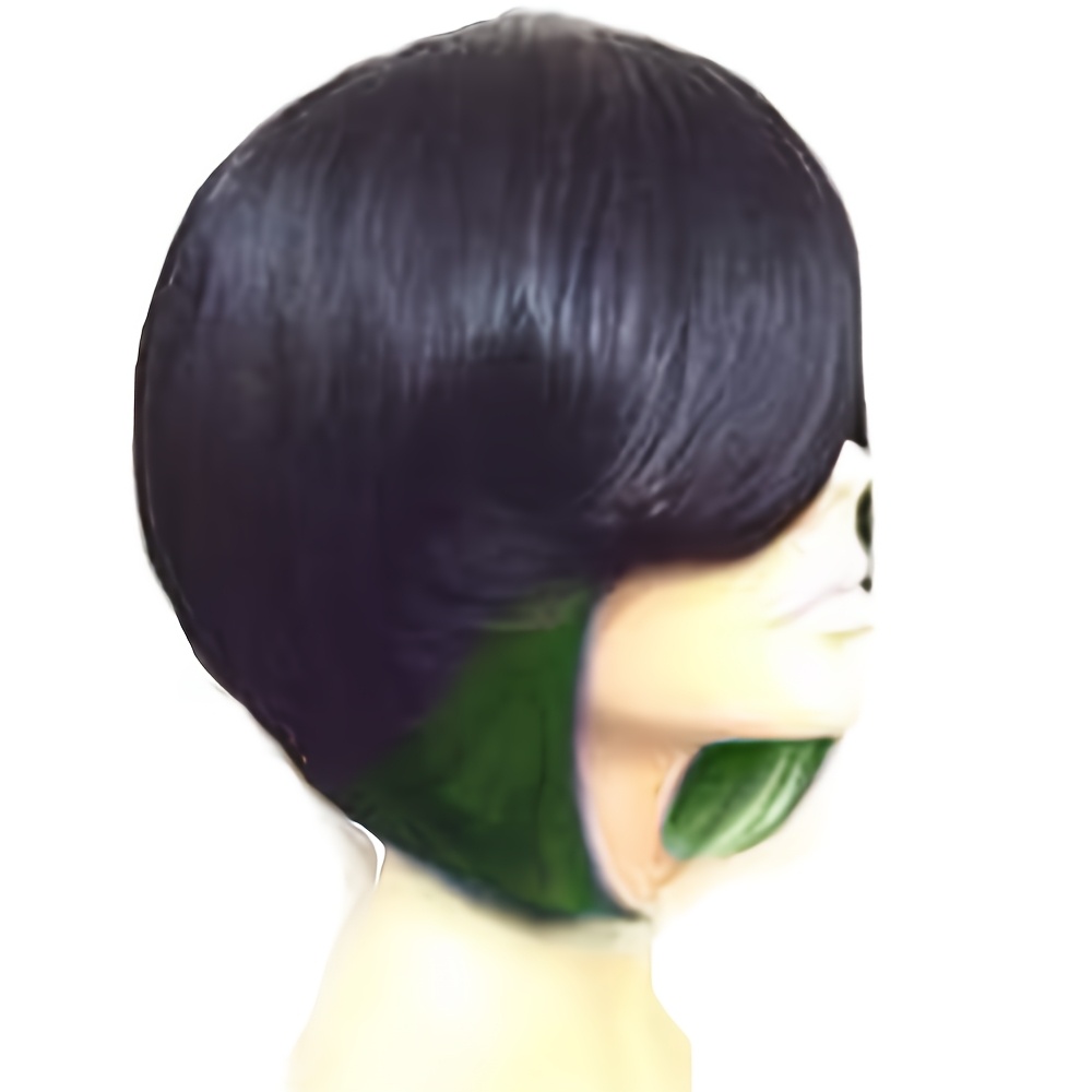 TEMU Chic Black & Green Curly Wig For Women - 10" Short, Heat Resistant Synthetic Hair With , Daily Wear, Cosplay, Halloween, Parties, Music Festivals, Weddings,