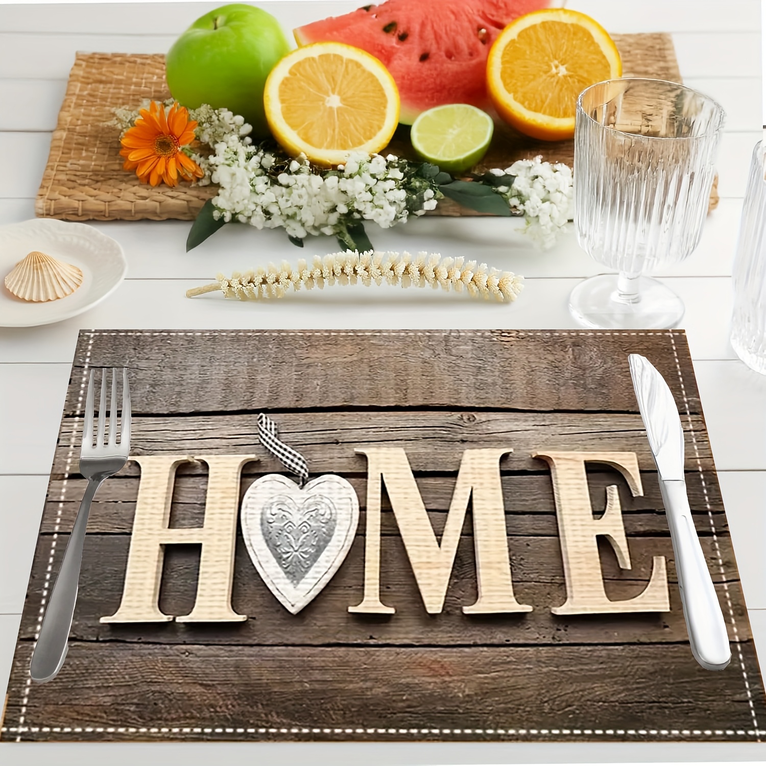 Wood Grain Love Letter Placemats For Dining Table Kitchen Decor_voghion.com
