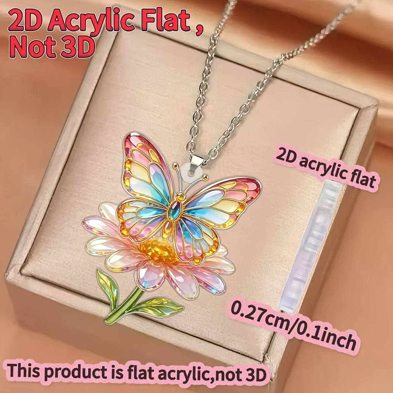 Flower & Butterfly Pattern Acrylic Necklace, Unique Design