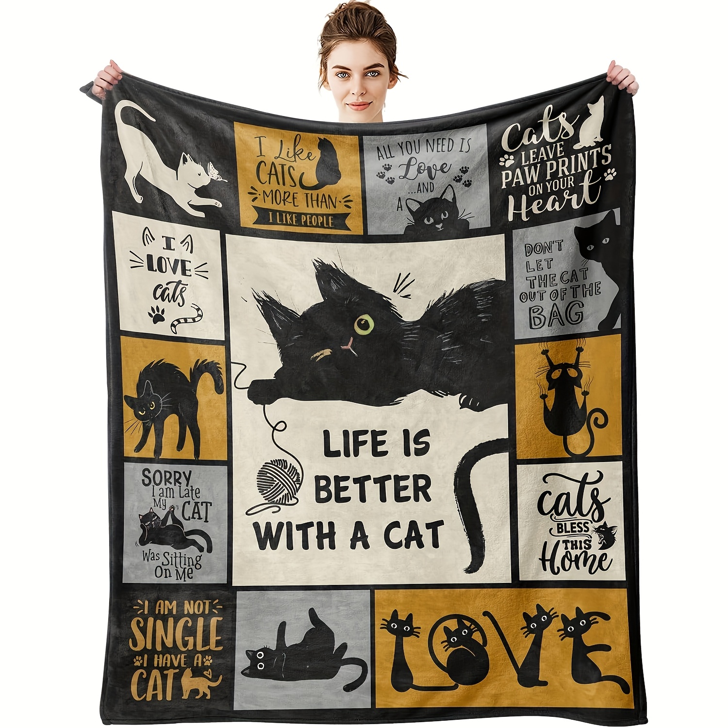 TEMU " You" Fleece Throw Blanket - Soft, Warm, And Perfect For Cuddling With Your Feline Friend