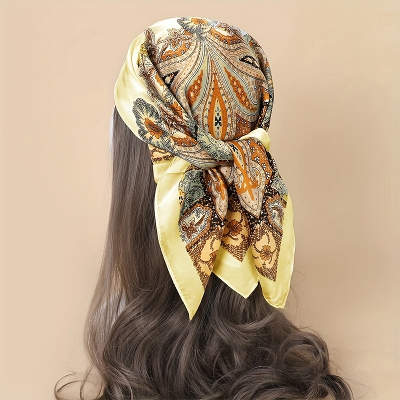 1pc Simple Printed 27. Beige Square Scarf, Be Used As Belt, Bag Decoration, Ribbon, Headband Or Headscarf Women Bandana,hair Band,head Band Ideal For Dressing