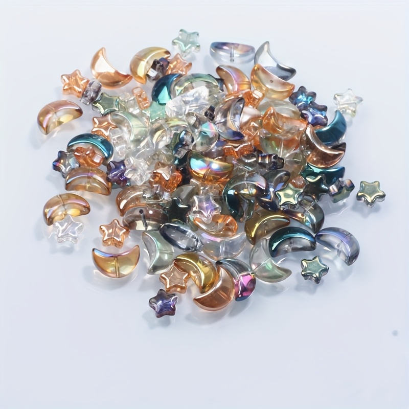 TEMU 30pcs Beads - Glossy Colored Making Supplies With Medium-hole Pendants Suitable For Bracelet & Necklace Crafting, Star-shaped And Moon-shaped