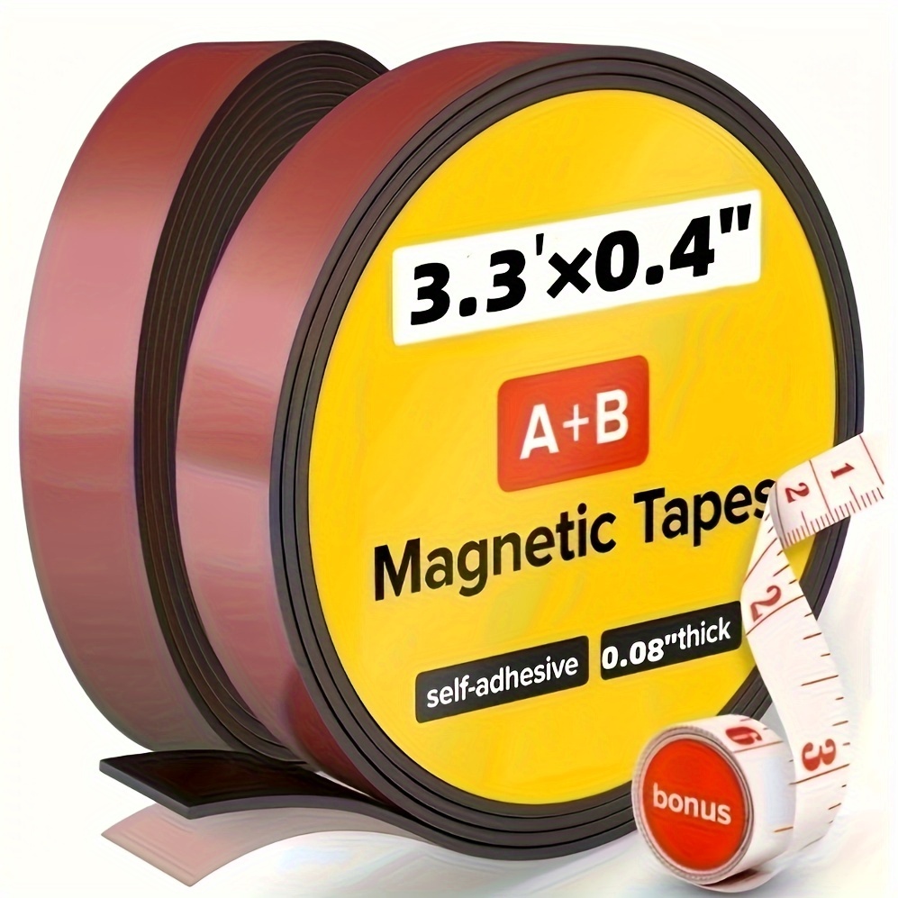 

1roll A+b Magnetic Technology Flexible Magnetic Tape, 3.3' Magnet Tape Roll (0.4'' Wide X 2/1.5/1mm + 0.6'' Wide X 2mm ) With Strong Adhesive Backing. Magnetic Kitchen Storage Rack