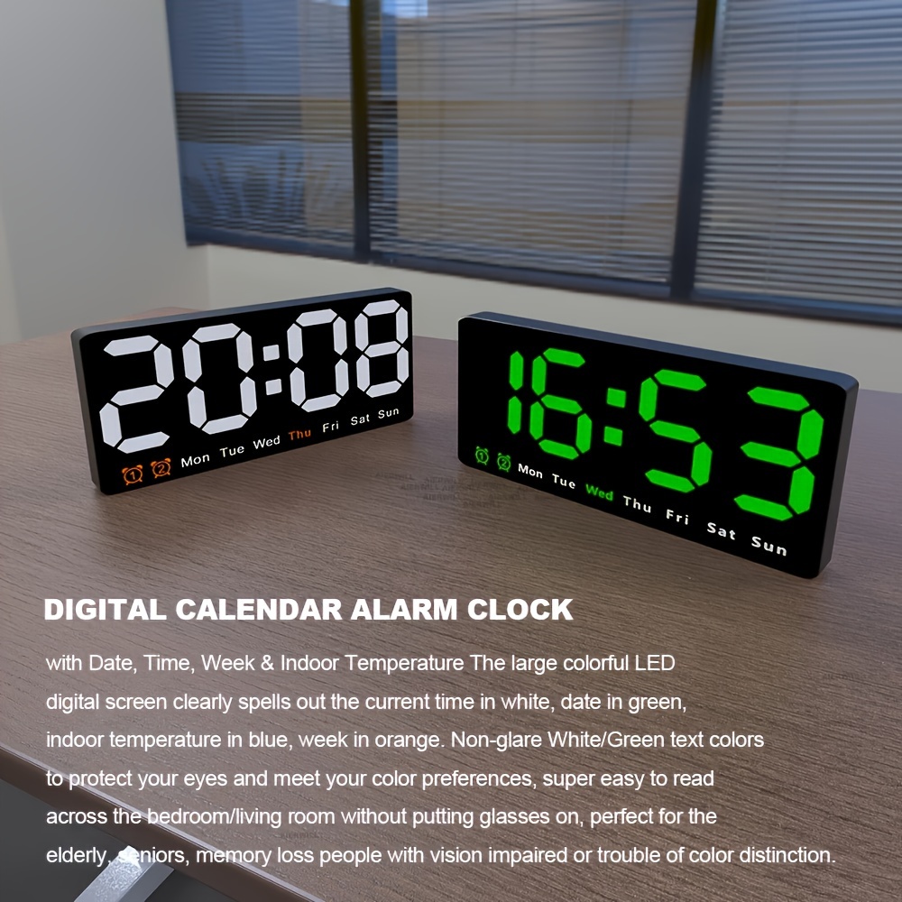 

Large Led Digital Alarm Clock With Datetemperature 2 Alarms Large Display Day Clock Battery Backup 12/24h Wall Clock