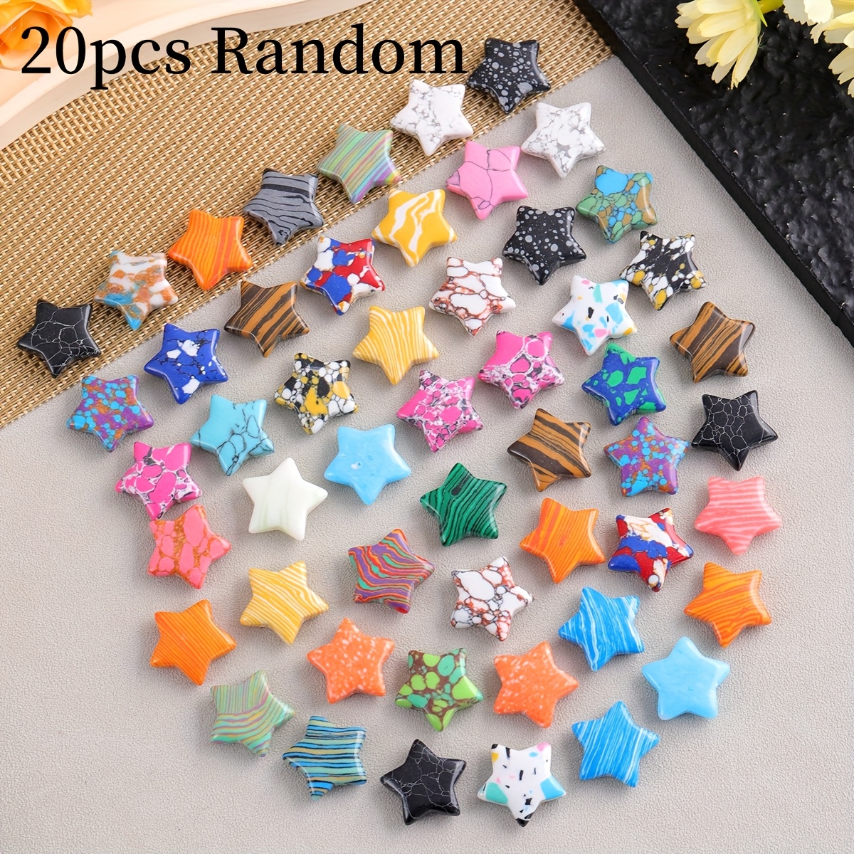 Image of 20pcs Stone 0.78 Inches Relief Star Thumb Pocket Palm, Collection Specimen Aquarium, Garden, Room Decoration, Jewelry Supplies, Combination Set (random Colors)
