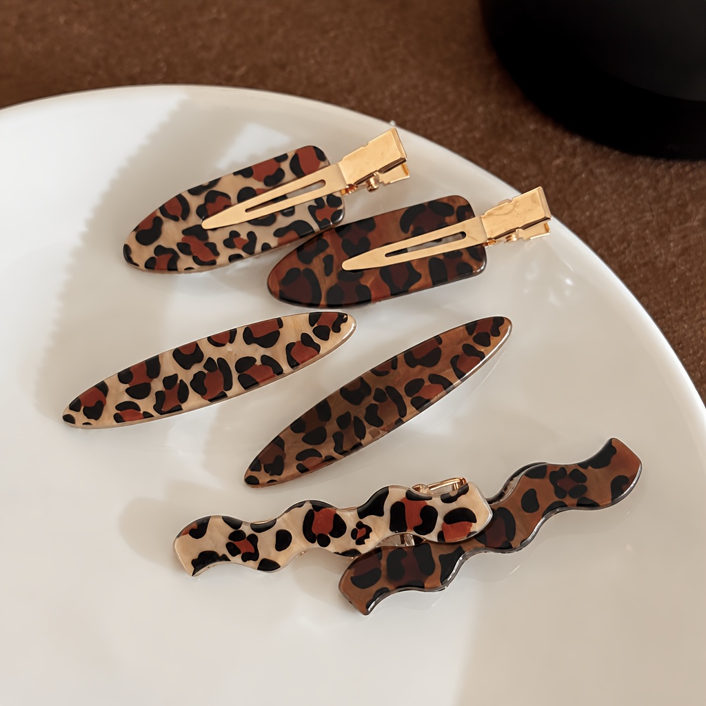 6pcs Leopard Print Oval Bangs Hair Clips Set
