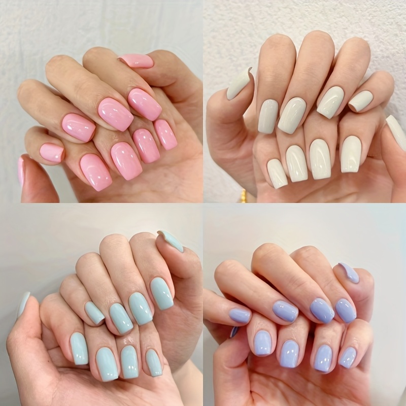 96pcs Glossy Spring And Summer Rainbow Macaron Color Solid Nail Art Nail Pieces Detachable Press-on Nails