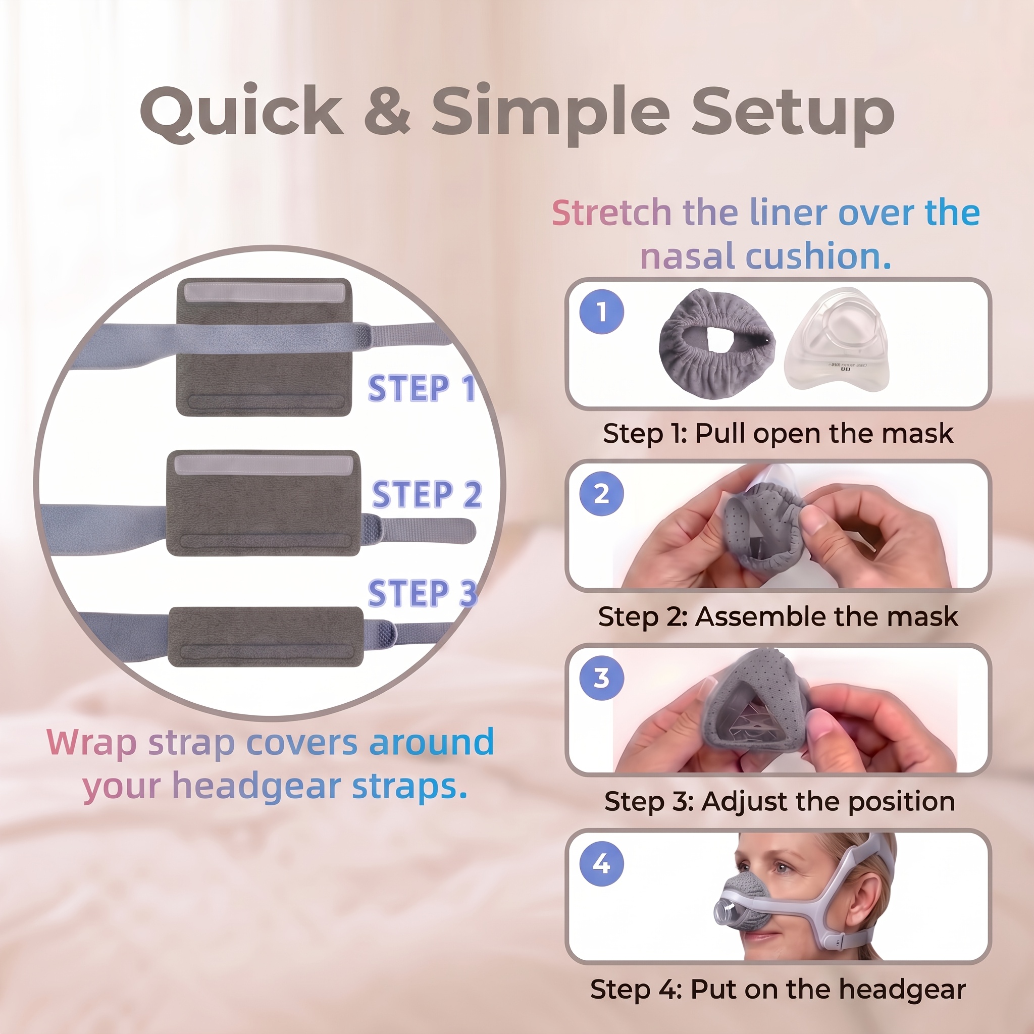 TEMU Juego de 3 protectores reutilizables para máscara nasal CPAP y correas, set de confort, adicionales para CPAP (1 para nasal y 2 protectores