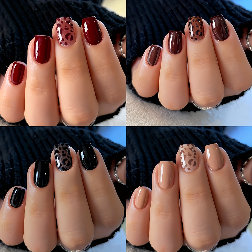 TEMU 96pcs Acrylic Short Square Press-on Nail Stickers, Classic Versatile Glossy Golden Shimmering Glitter Nails, Obsidian Black, Elegant Golden,