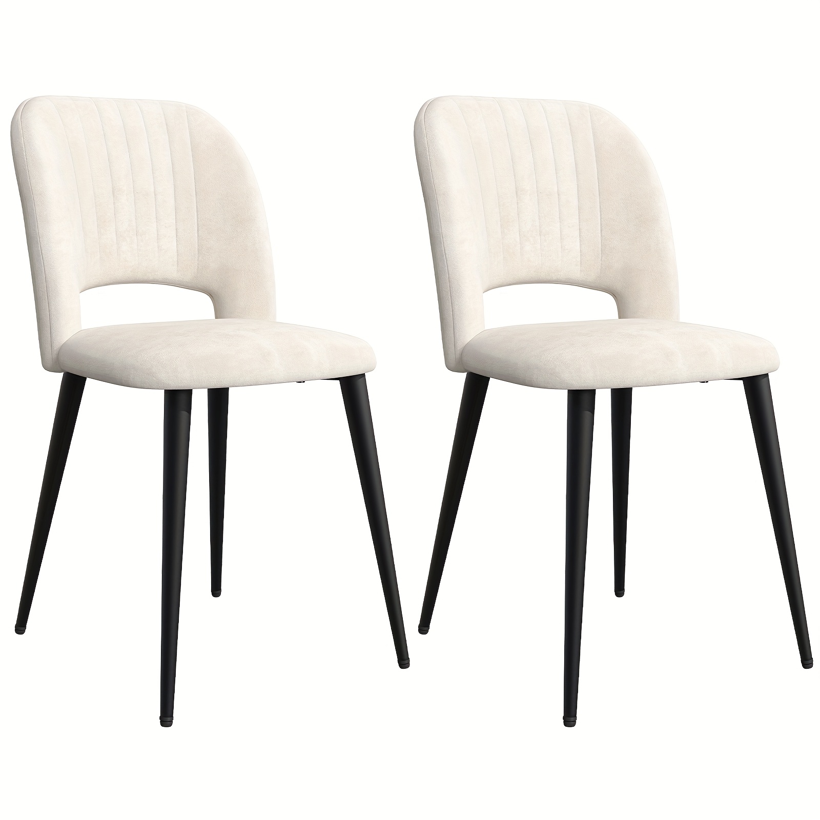 2 Striped Velvet Dining Chairs With Backrests, Kitchen Chairs, Soft And Comfortable, Velvet Seats, 4mm Thick Dutch Velvet Cushions, Hollow Striped Backrests, Sturdy , Off-.