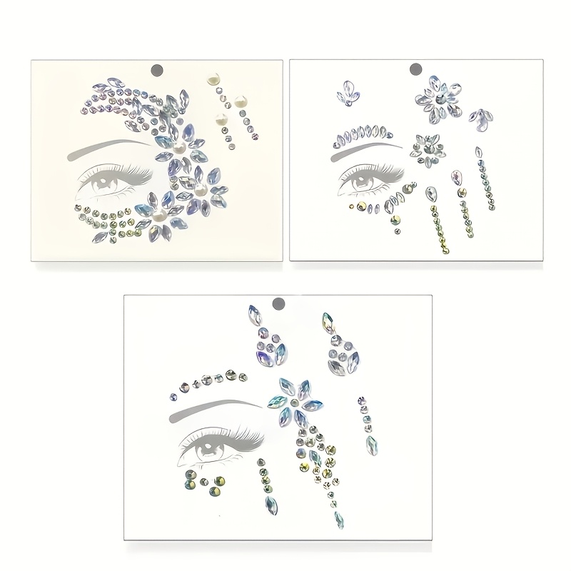 Image of 3pcs Sparkling Rhinestone Eye Jewelry Stickers - Sparkling Face Decorations, Perfect For Role-playing, Parties, And Photo Shoots, Round Shape, Decorations Decorative Face Stickers Stickers