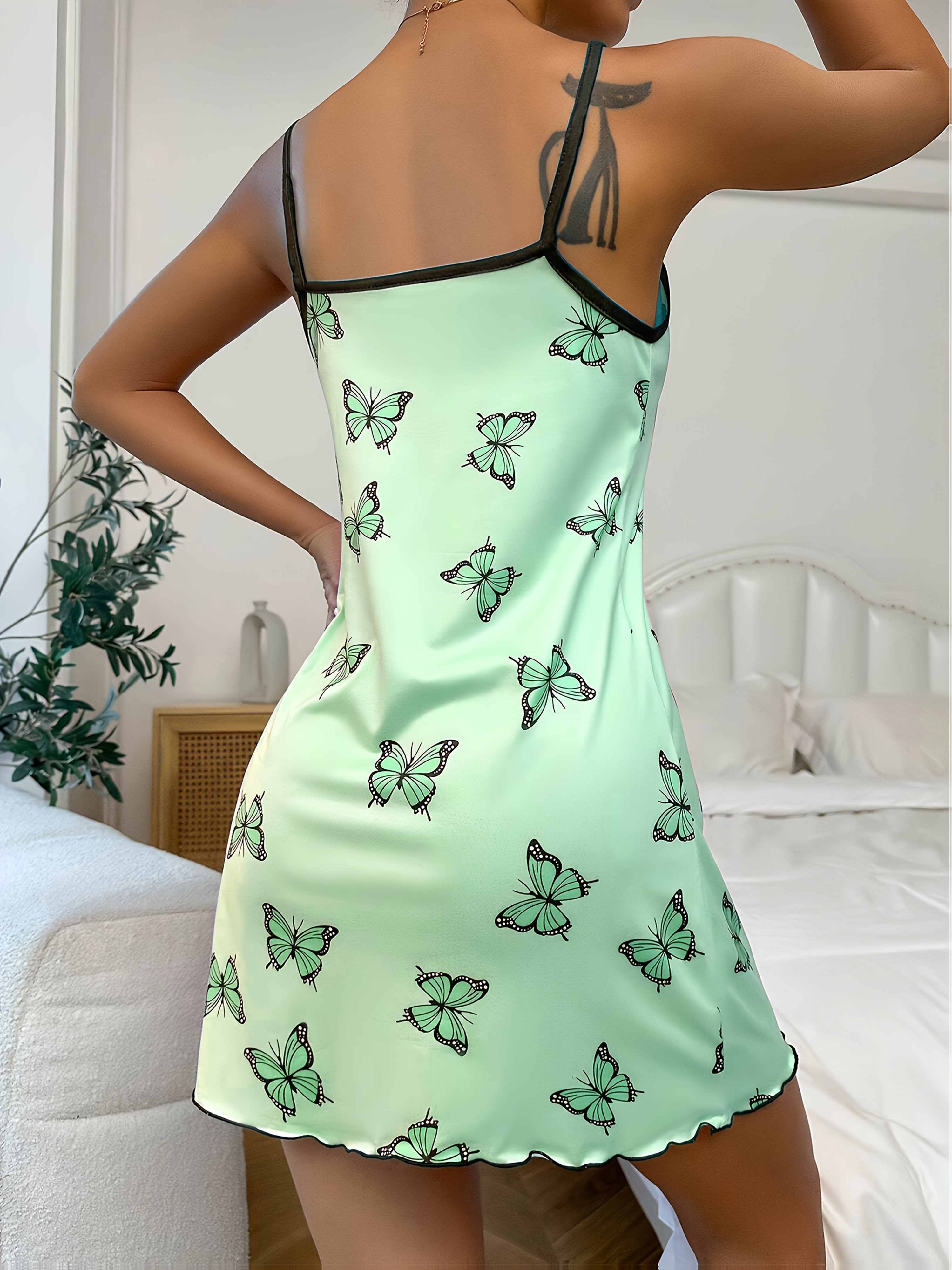 Beautiful Lady'S Butterfly Print Camisole Nightgown