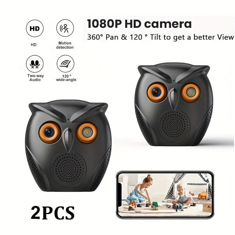 TEMU 2pcs Owl-shaped For Home Security Camera Hd Surveillance, Detection, Usb Powered, Wireless Monitoring For Home & Small Stores, Alarm System, For