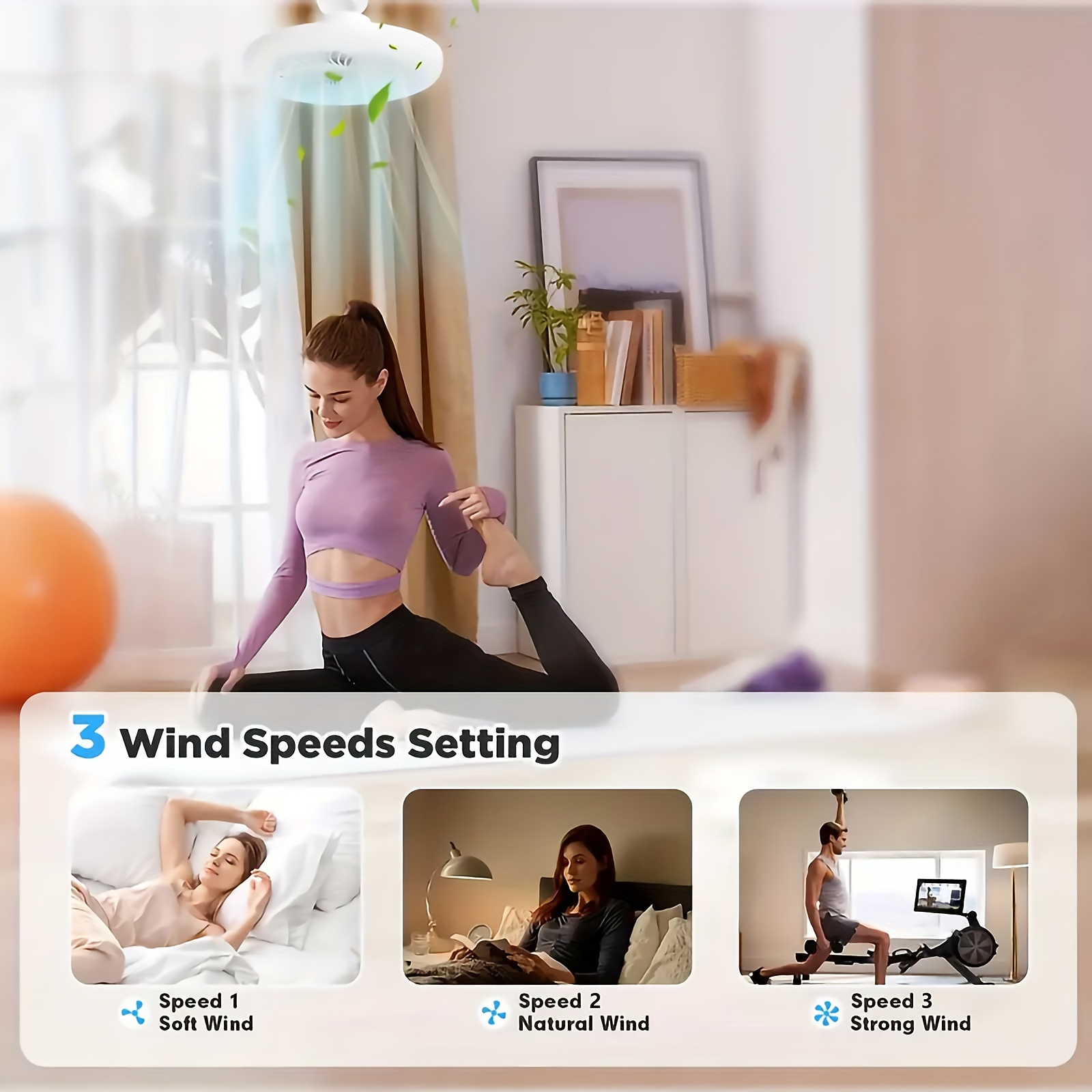 Lámpara de Ventilador de Techo con Casquillo E27/E26, Disponible en Tamaños de 52.07cm y 41.91cm. Incluye Atenuación Remota de 3000K a 6500K, Tres Velocidades de Viento Silenciosas, un Temporizador de 2 o 4 Horas y Fácil Instalación Sin Herramientas, Adecuado para Hogares y Espacios Pequeños