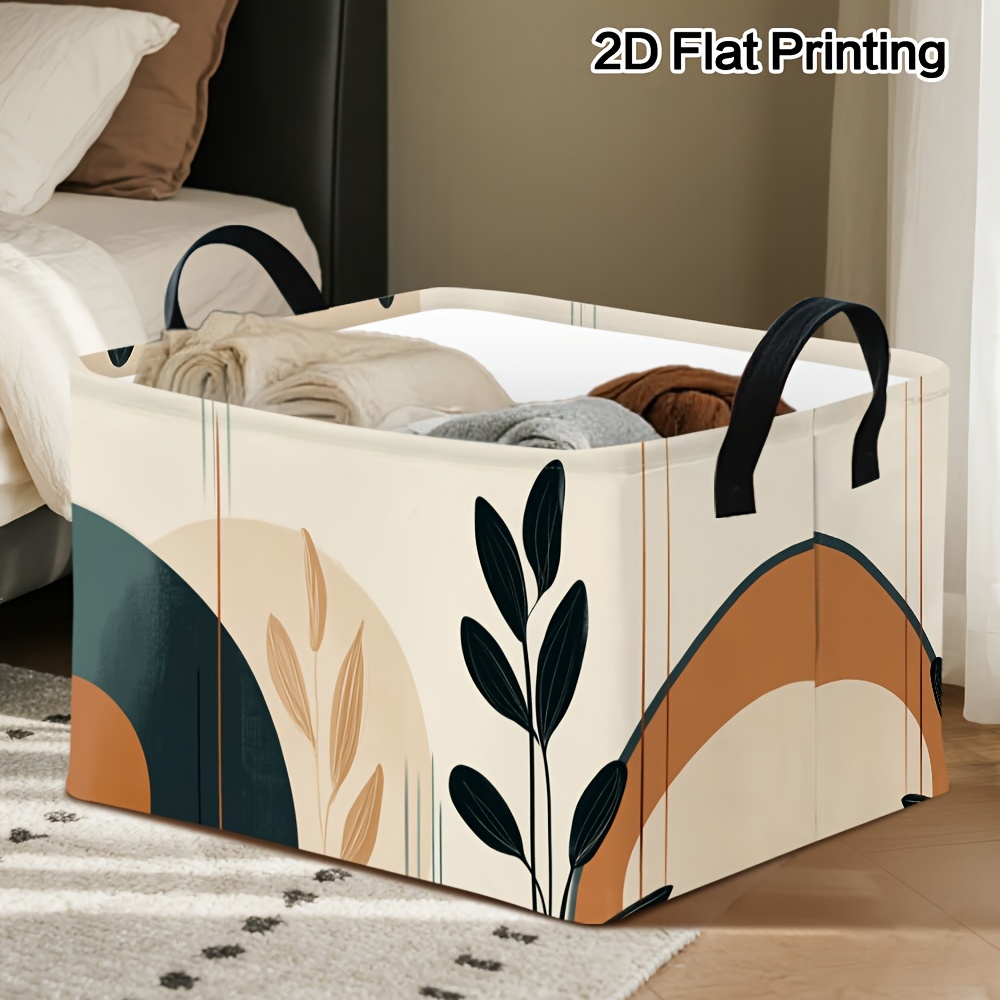TEMU 1pc Open Storage Bins Cream Background Boho Abstract Geometric Leaf & Half-circle Print Rectangular Laundry Baskets, Botanical Art Pattern