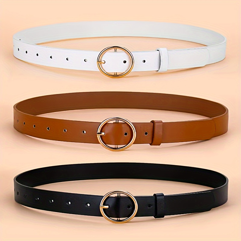 

3pcs Round Buckle Fashionable Combination Of 3 Women's Accessories Slim Waist Belt, A Pair Of Jeans, And A Dress