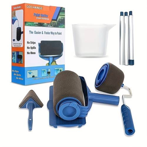 6pcs paint roller set with extendable handle seamless sponges corner brushes and plastic material for diy wall painting