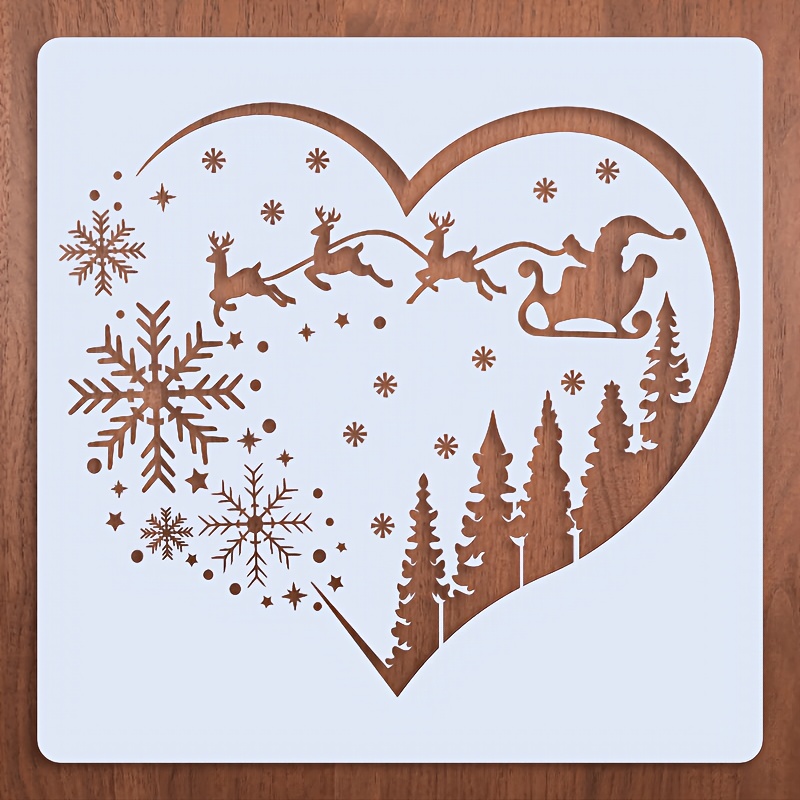 TEMU per pittura natalizia fai da te riutilizzabile con cornice a forma di cuore - Pannello in PET per tavole di legno e pareti in tela, Stencil